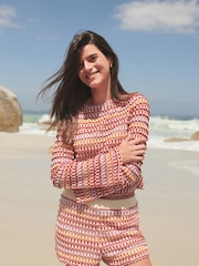 Pink/Orange Long Sleeve Crochet Top - Image 5 of 7
