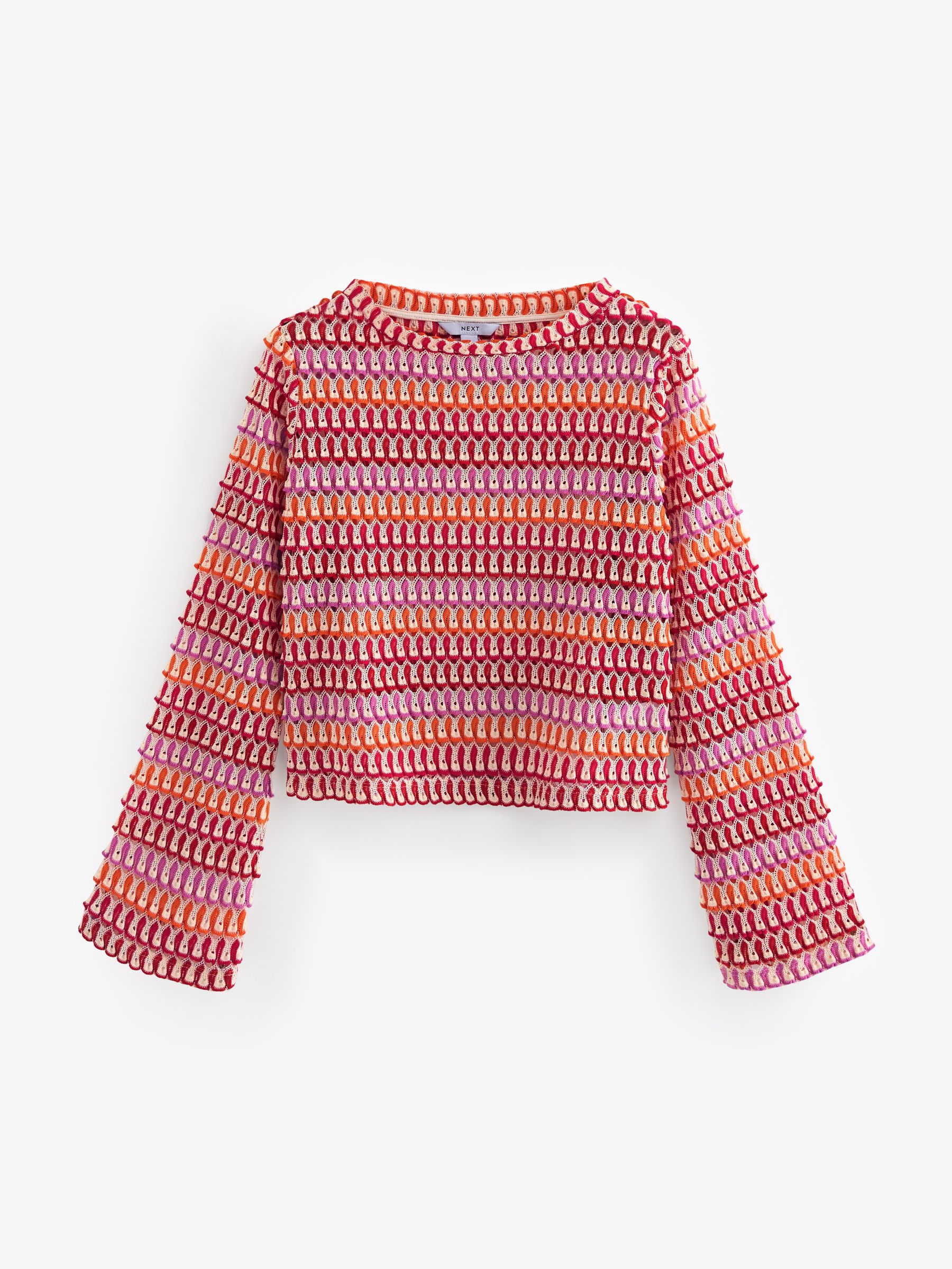Buy Pink/Orange Long Sleeve Crochet Top from Next Luxembourg
