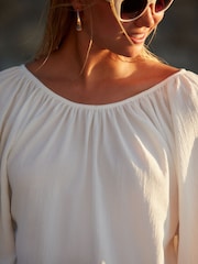 White Boat Neck Textured Blouse - Image 4 of 6