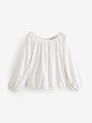 White Boat Neck Textured Blouse - Image 5 of 6