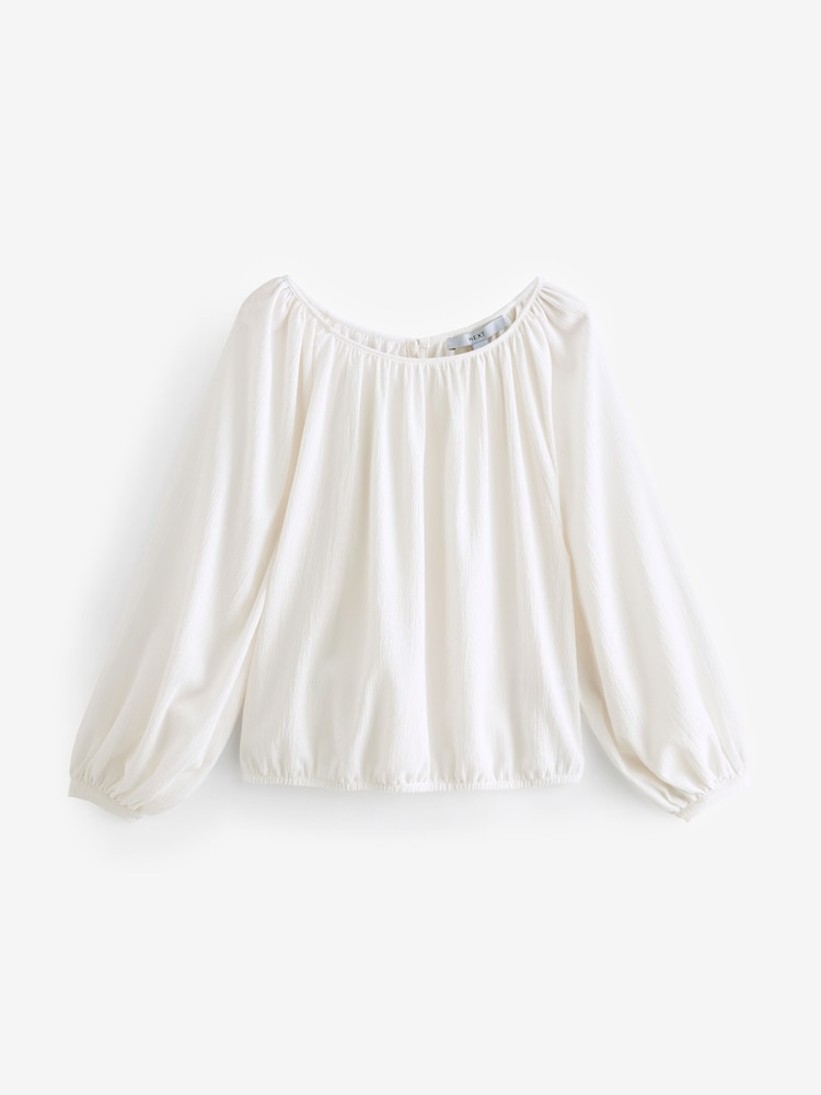 White Boat Neck Textured Blouse - Image 5 of 6