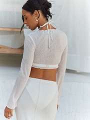 White Long Sleeve Tie Front Top - Image 3 of 5