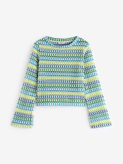 Green/Blue Long Sleeve Crochet Top - Image 6 of 7