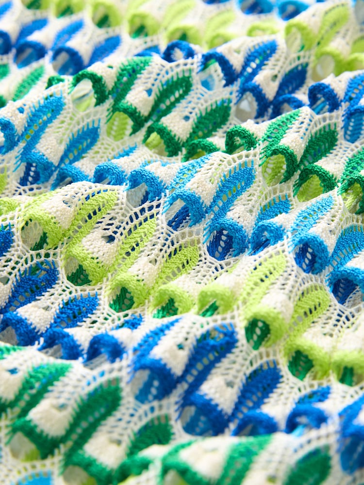 Green/Blue Long Sleeve Crochet Top - Image 7 of 7