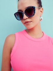 Fluro Pink Ribbed Racer Tank Vest Sleeveless Top - Image 3 of 6
