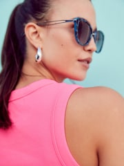 Fluro Pink Ribbed Racer Tank Vest Sleeveless Top - Image 4 of 6