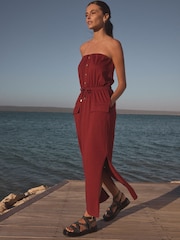 Wine Red 100% Cotton Bandeau Jersey Utility Dress - Image 1 of 7