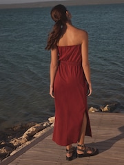Wine Red 100% Cotton Bandeau Jersey Utility Dress - Image 4 of 7