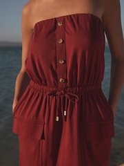 Wine Red 100% Cotton Bandeau Jersey Utility Dress - Image 5 of 7