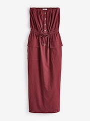 Wine Red 100% Cotton Bandeau Jersey Utility Dress - Image 6 of 7