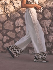 Black/White Wide Leg Trousers - Image 1 of 8