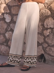 Black/White Wide Leg Trousers - Image 3 of 8