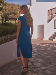Cobalt Blue 100% Cotton Short Sleeve Tie Side Summer Dress - Image 3 of 7