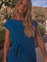 Cobalt Blue 100% Cotton Short Sleeve Tie Side Summer Dress - Image 5 of 7
