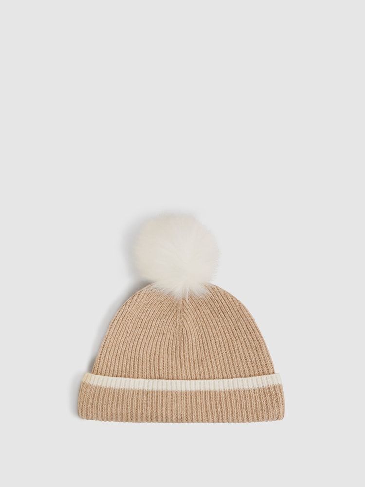 Reiss Camel Hattie Wool Ribbed Pom-Pom Hat - Image 1 of 5 Reiss Camel Hattie Wool Ribbed Pom-Pom Hat - Image 1 of 5