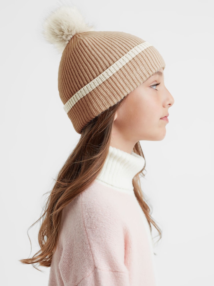 Reiss Camel Hattie Wool Ribbed Pom-Pom Hat - Image 2 of 5 Reiss Camel Hattie Wool Ribbed Pom-Pom Hat - Image 2 of 5