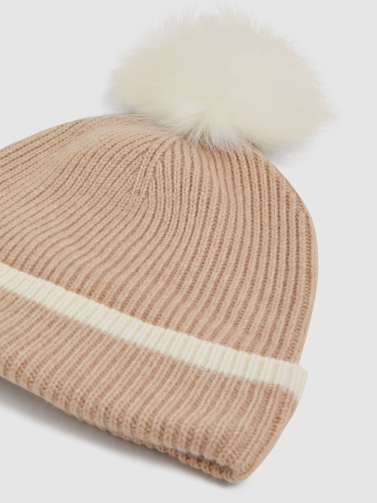 Reiss Camel Hattie Wool Ribbed Pom-Pom Hat - Image 5 of 5 Reiss Camel Hattie Wool Ribbed Pom-Pom Hat - Image 5 of 5