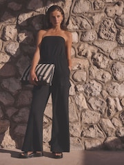 Black Utility Bandeau Jumpsuit With Linen - Image 1 of 7