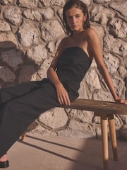Black Utility Bandeau Jumpsuit With Linen - Image 2 of 7