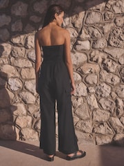 Black Utility Bandeau Jumpsuit With Linen - Image 3 of 7