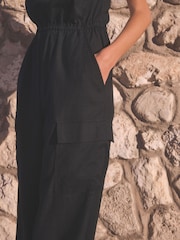 Black Utility Bandeau Jumpsuit With Linen - Image 5 of 7