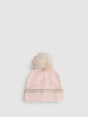 Reiss Pink Hattie Wool Ribbed Pom-Pom Hat - Image 1 of 4