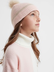 Reiss Pink Hattie Wool Ribbed Pom-Pom Hat - Image 2 of 4