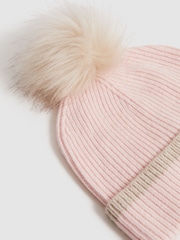 Reiss Pink Hattie Wool Ribbed Pom-Pom Hat - Image 4 of 4