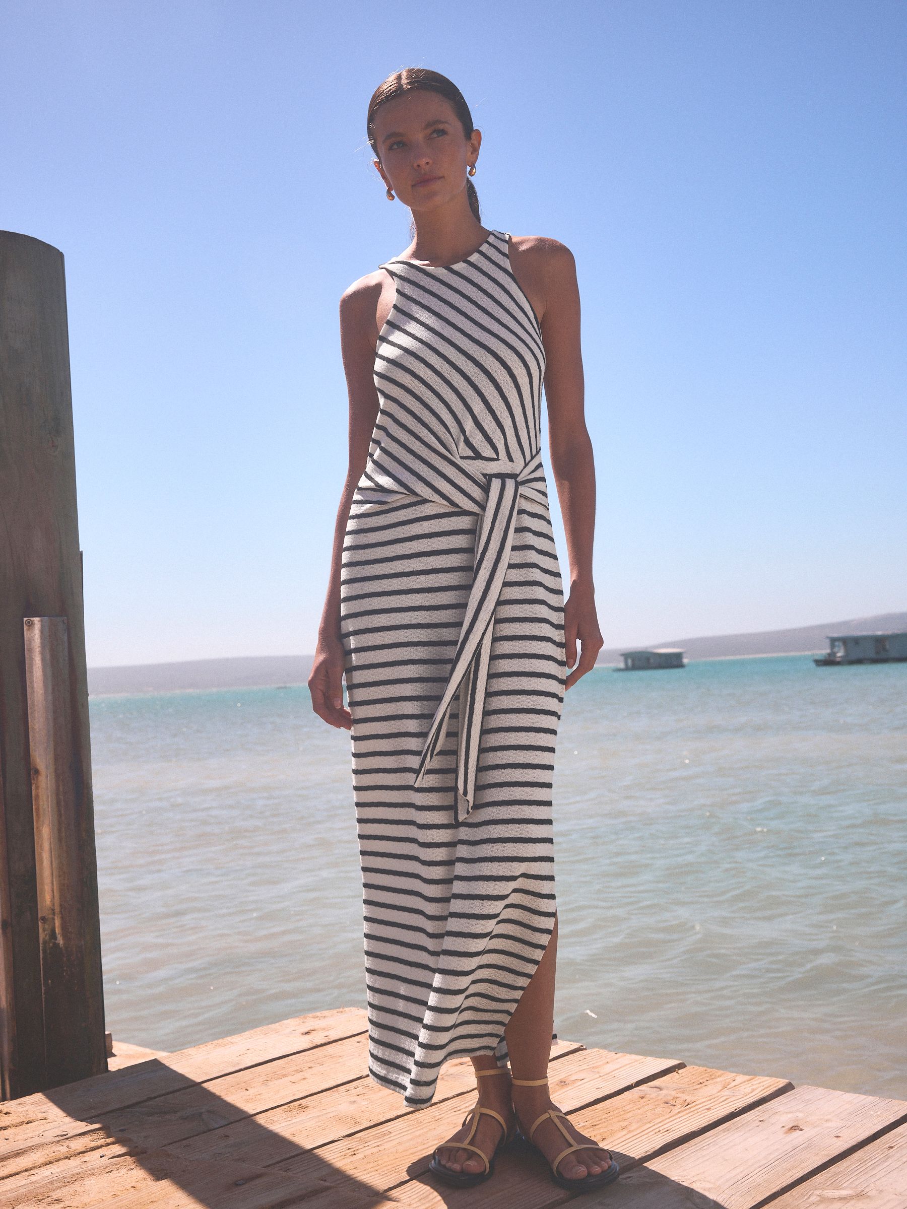 Buy White Black Stripe Tieside Sleeveless Jersey Maxi Dress from Next Denmark