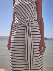 White/Black Stripe Tieside Sleeveless Jersey Maxi Dress - Image 3 of 6