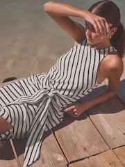 White/Black Stripe Tieside Sleeveless Jersey Maxi Dress - Image 4 of 6