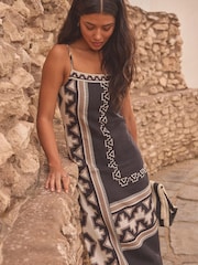 Black/White Slip Dress with Linen - Image 3 of 7