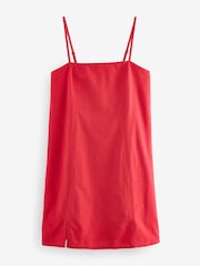 Red Print Mini Summer Shift Dress With Linen - Image 3 of 4