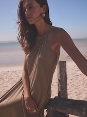 Chocolate Brown Slinky Maxi Dress - Image 3 of 7