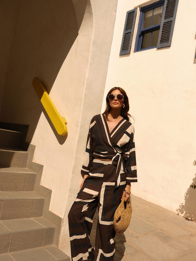 Brown Abstract Co-ord Wide Leg Beach Trousers - Image 1 of 7