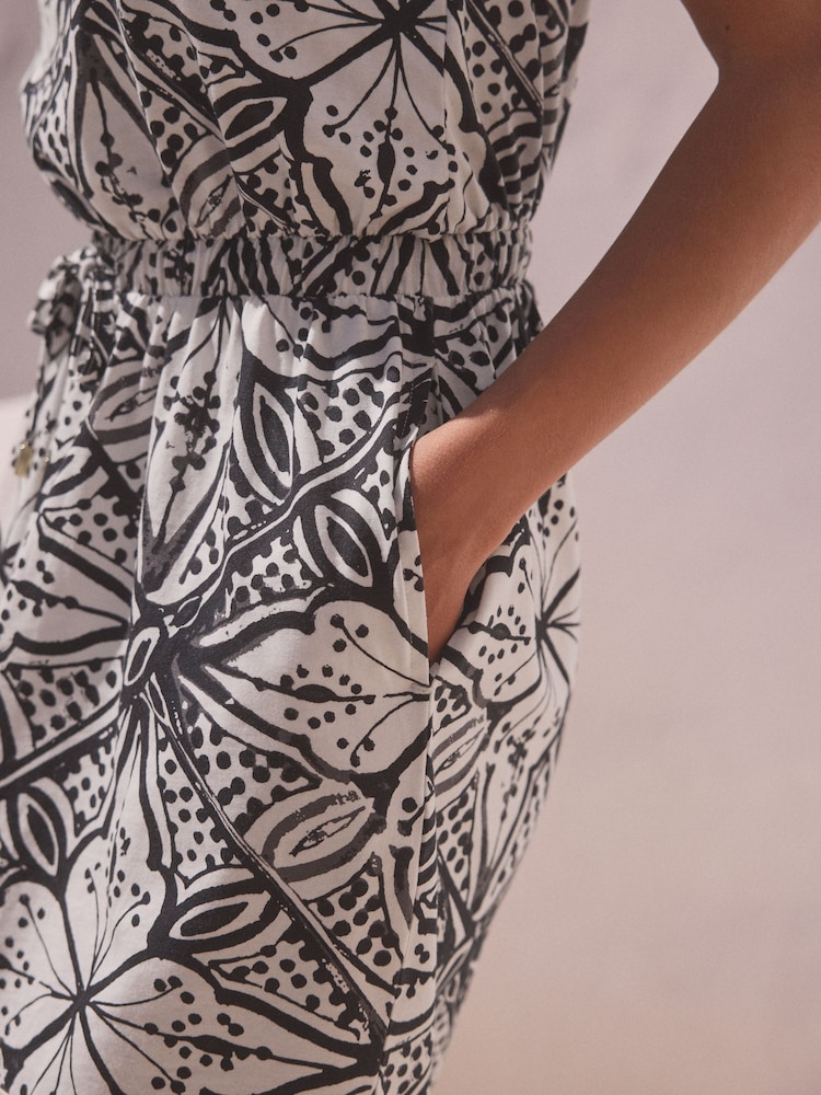 Monochrome 100% Cotton Jersey Bandeau Summer Mini Dress - Image 4 of 6