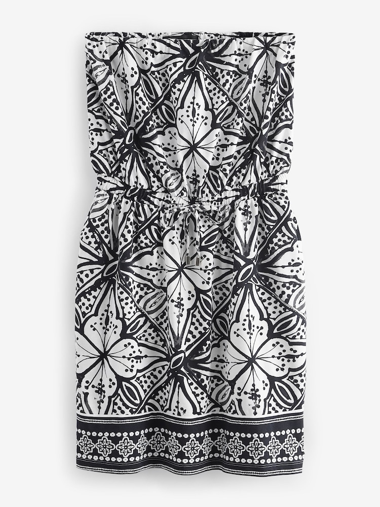 Monochrome 100% Cotton Jersey Bandeau Summer Mini Dress - Image 5 of 6