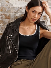 Black Craft Trim Ribbed Tank - Image 1 of 7
