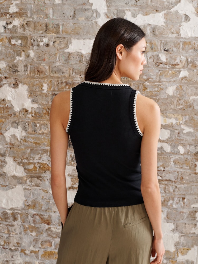 Black Craft Trim Ribbed Tank - Image 3 of 7
