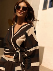 Brown/Cream Abstract Co-ord Wrap Top - Image 1 of 6