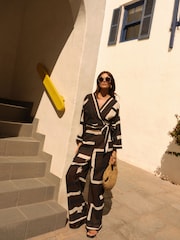 Brown/Cream Abstract Co-ord Wrap Top - Image 2 of 6