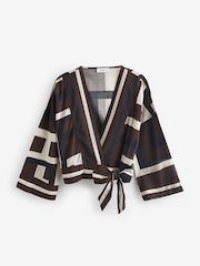 Brown/Cream Abstract Co-ord Wrap Top - Image 5 of 6