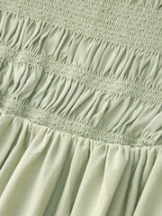Khaki Green 100% Cotton Bandeau Jersey Embroidered Hem Summer Dress - Image 7 of 7