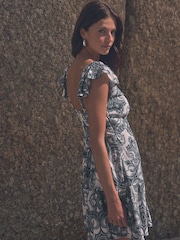 Navy Blue/White Feminine Frill Mini Summer Dress - Image 3 of 7
