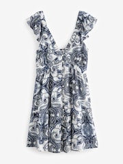 Navy Blue/White Feminine Frill Mini Summer Dress - Image 6 of 7