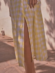 Yellow/White Gingham Puff Sleeve 100% Cotton Midi Dress - Image 6 of 8