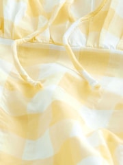 Yellow/White Gingham Puff Sleeve 100% Cotton Midi Dress - Image 8 of 8
