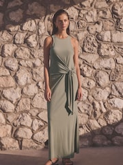 Khaki Green Tieside Sleeveless Jersey Maxi Dress - Image 1 of 6