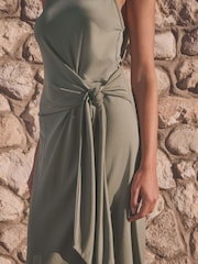 Khaki Green Tieside Sleeveless Jersey Maxi Dress - Image 4 of 6