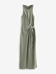 Khaki Green Tieside Sleeveless Jersey Maxi Dress - Image 5 of 6